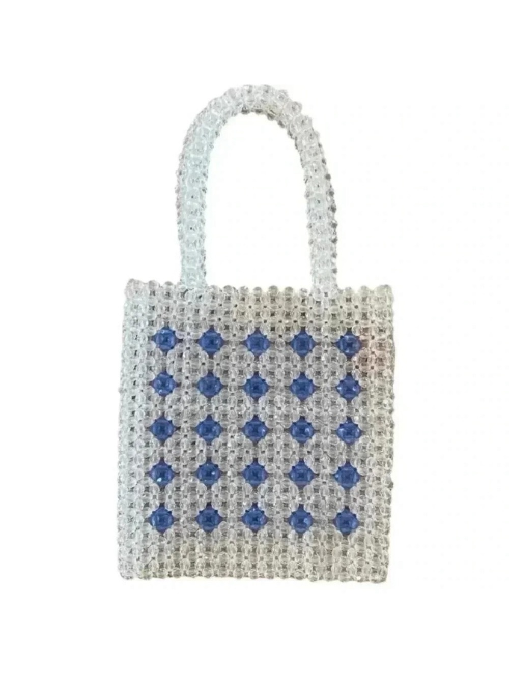 Free People Womens Clear And Blue Beaded Small Tote Bag NWT Purse
